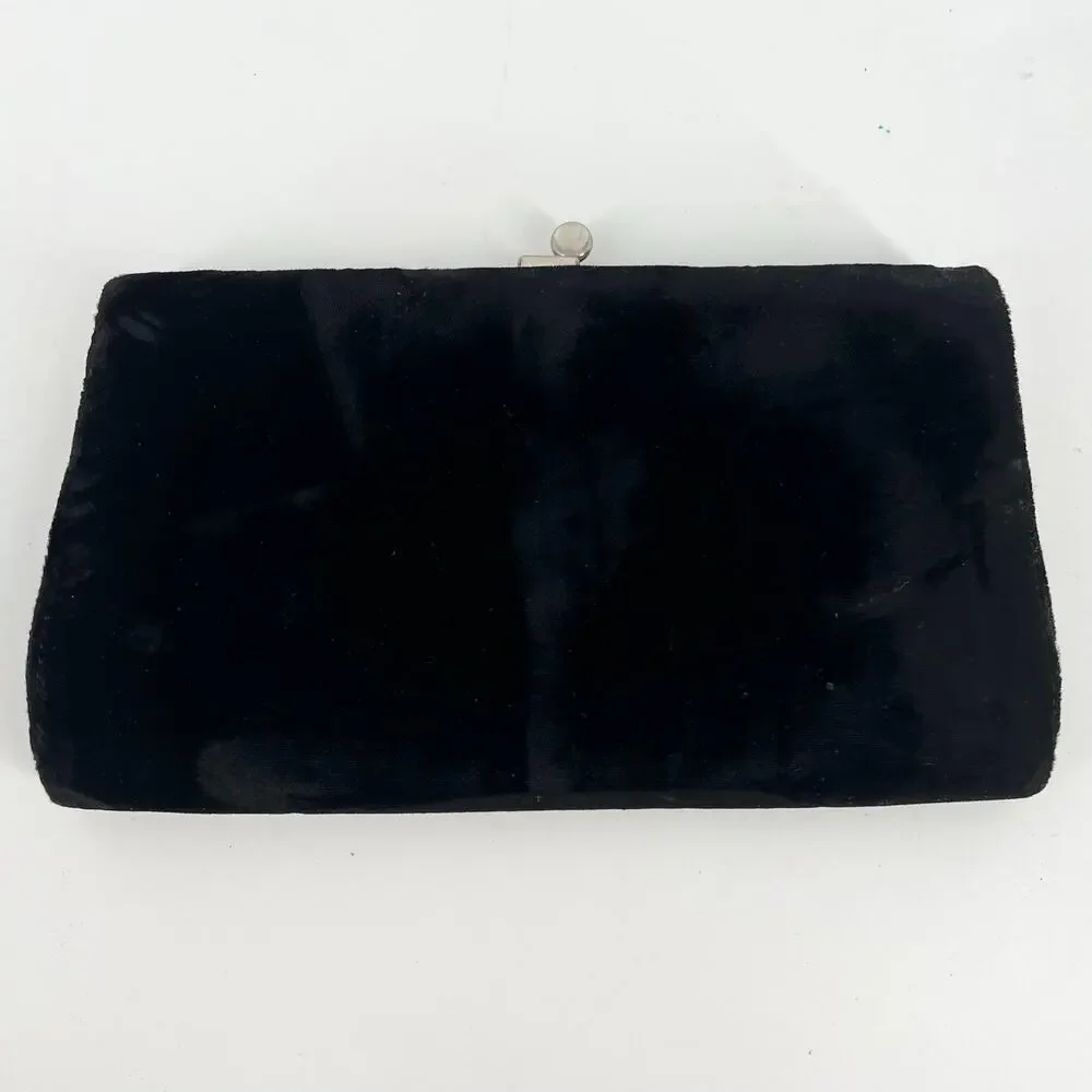 Vintage black velvet clutch evening bag